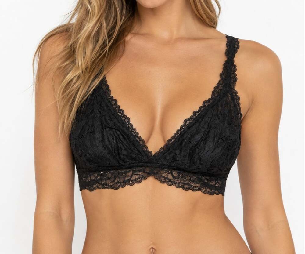 Auden Black Floral Lace Racerback Bralette Plunge Wireless Bra